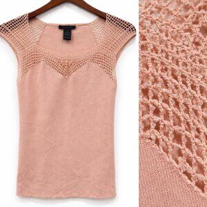 Vintage Y2K Crochet Knit Tank Top Beaded Pink Textured Knit Size Medium